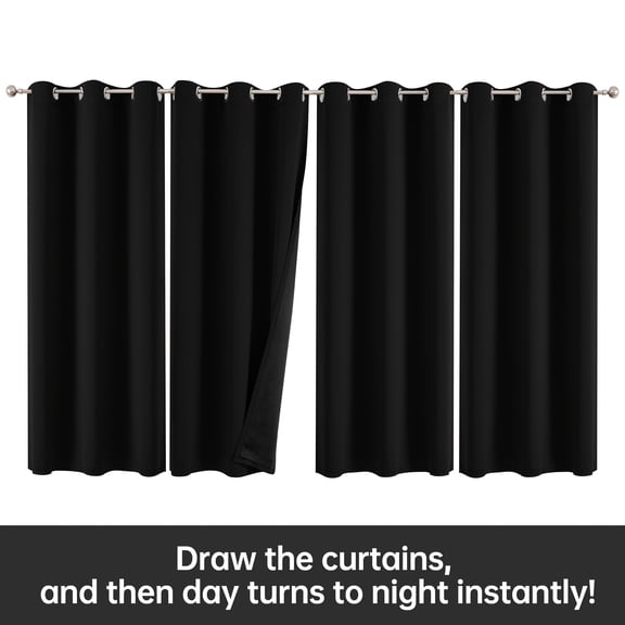 37 x 54 Inch 4 Pieces Curtain Panels, 100% Polyester Solid Color 100% Blackout Thermal Insulated Window Curtains, Lightweight Rod Pocket Curtains With Coated Liner, All Season Romantic Decor Drapes f