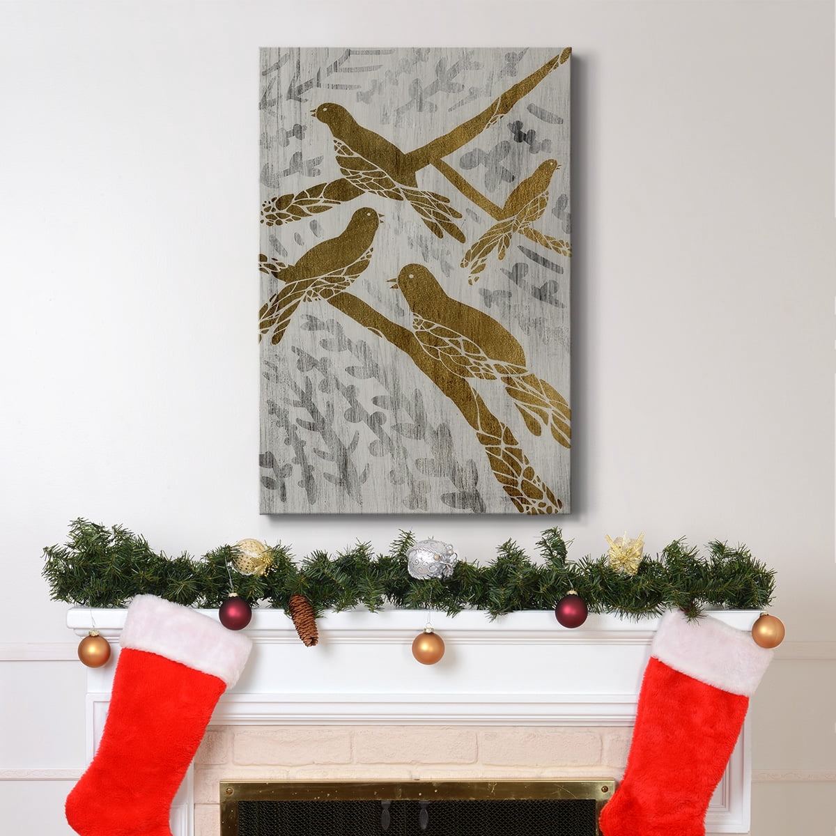 Four Calling Birds - Gold Leaf Holiday- Gallery Wrapped Canvas