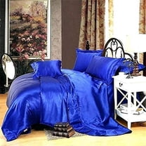 Vuvet Bedding 100% Pure Silk Sateen Sheet Set |4 Pc |Fitted Sheet Fits Up to 15" Deep Pocket Mattress|Flat Sheet Fitted Sheet Pillowcase Set|Wrinkle Free Fade Resistant (California Queen, Medium Blue)