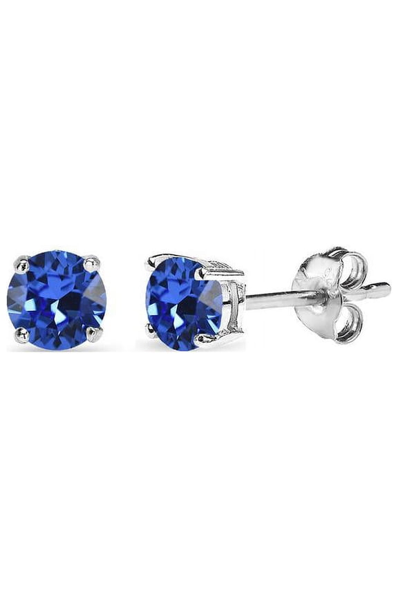 Sterling Silver 4mm Royal Blue Stud Earrings Made with Swarovski Crystals