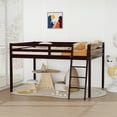 thumbnail image 2 of Zimtown Full Size Junior Low Loft Bed with Stairs, White Wood Bunk Bed Frame, No Box Spring Required, Brown, 2 of 8