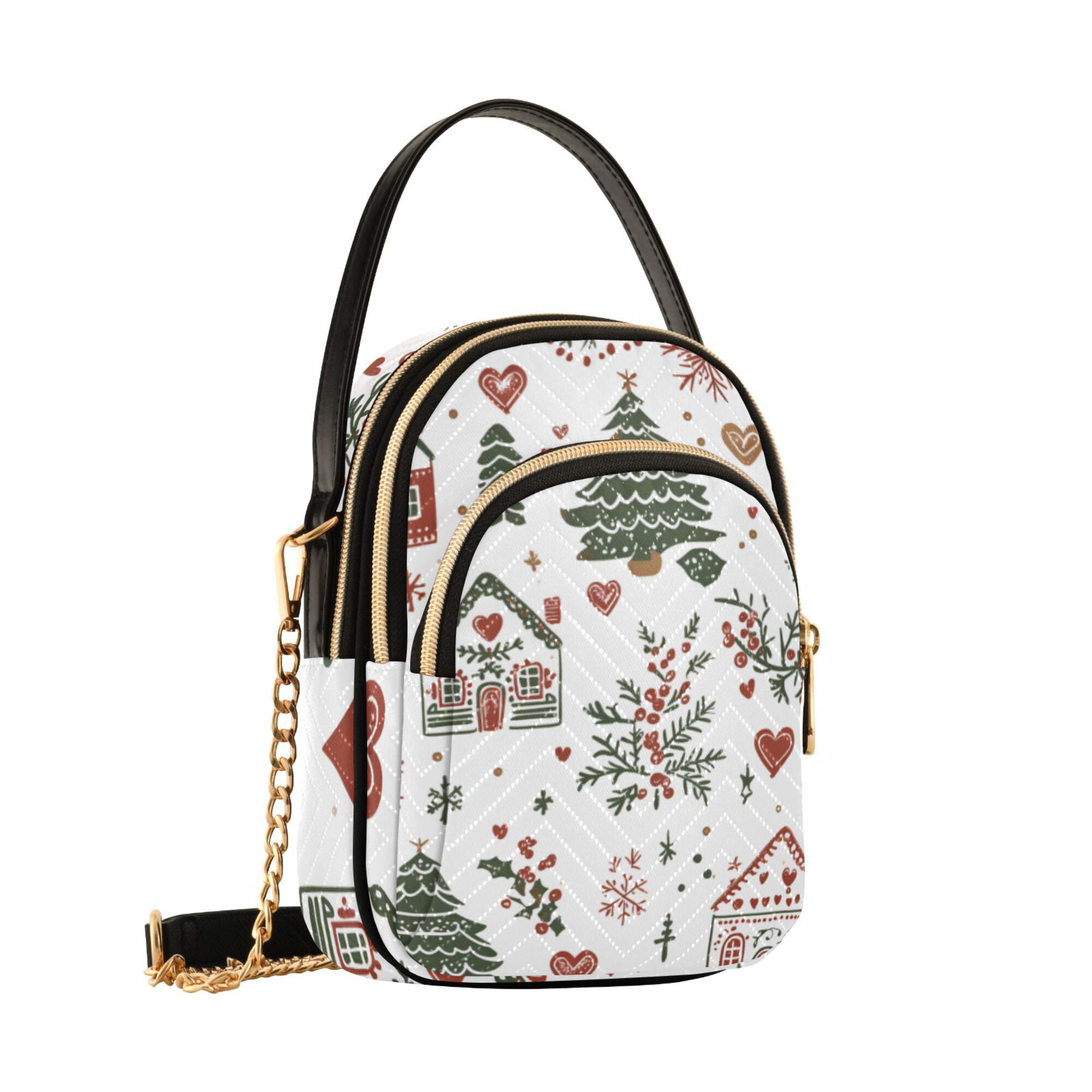 FORMRS Crossbody Bag for Women Quilted Travel Shoulder Cell Phone Purse with Chain Strap Handbag, White Nordic Christmas House