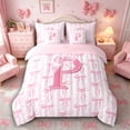 thumbnail image 3 of Meiyoeat Sweet Bow Letter P Bedding Comforter Set 7 Pieces for Girls Toddlers, Lovely Stripe Full Bedding Set, Light Pink White,Pink Reversible, 3 of 6
