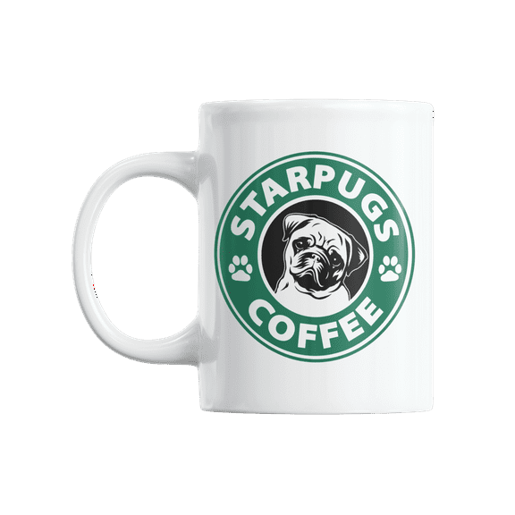 Cute Starpugs White Ceramic Coffee & Tea Mug Cup for a Pug Mom or Dad (11oz)