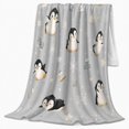 thumbnail image 2 of Playful Baby Penguins Frosty Blue Scene Cute Cartoon, Festive Holiday Scene, Warm Flannel Blanket for Living Room and Bedroom, Art Lovers Valentine's Day Gift, Playful Home Decor, 2 of 9