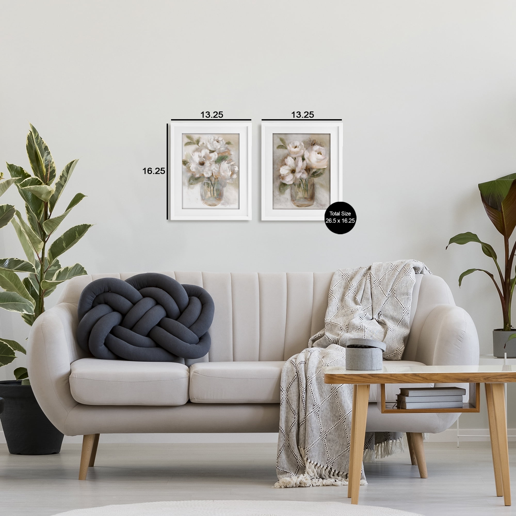Stupell Industries Brushed White & Beige Roses 2 Piece White Framed Print Under Glass Set, design by Nan