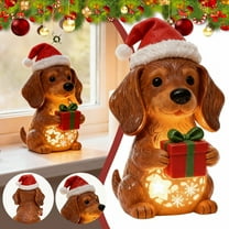 Christmas Outdoor Decoration Dog Statue,Light Cute Dog Sculpture with Santa Hat & Lights for Garden and Yard,Indoor Holiday Décor Gift,Cute Holiday Ornament