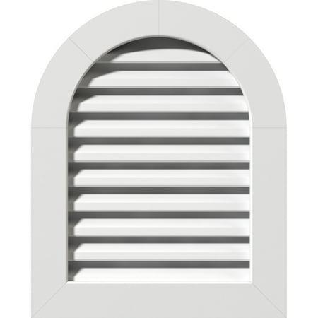 

30 W x 26 H Round Top Gable Vent (35 W x 31 H Frame Size): Functional PVC Gable Vent w/ 1 x 4 Flat Trim Frame