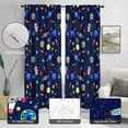 thumbnail image 2 of Kids Boys Window Curtain Galaxy Outer Space Playroom Spaceman Planets Theme Solar System Astronaut Blue Cartoon Rod Pocket Drapes 42" W x 84" L Curtains for Bedroom Living Room 2 Panels Drapes, 2 of 5