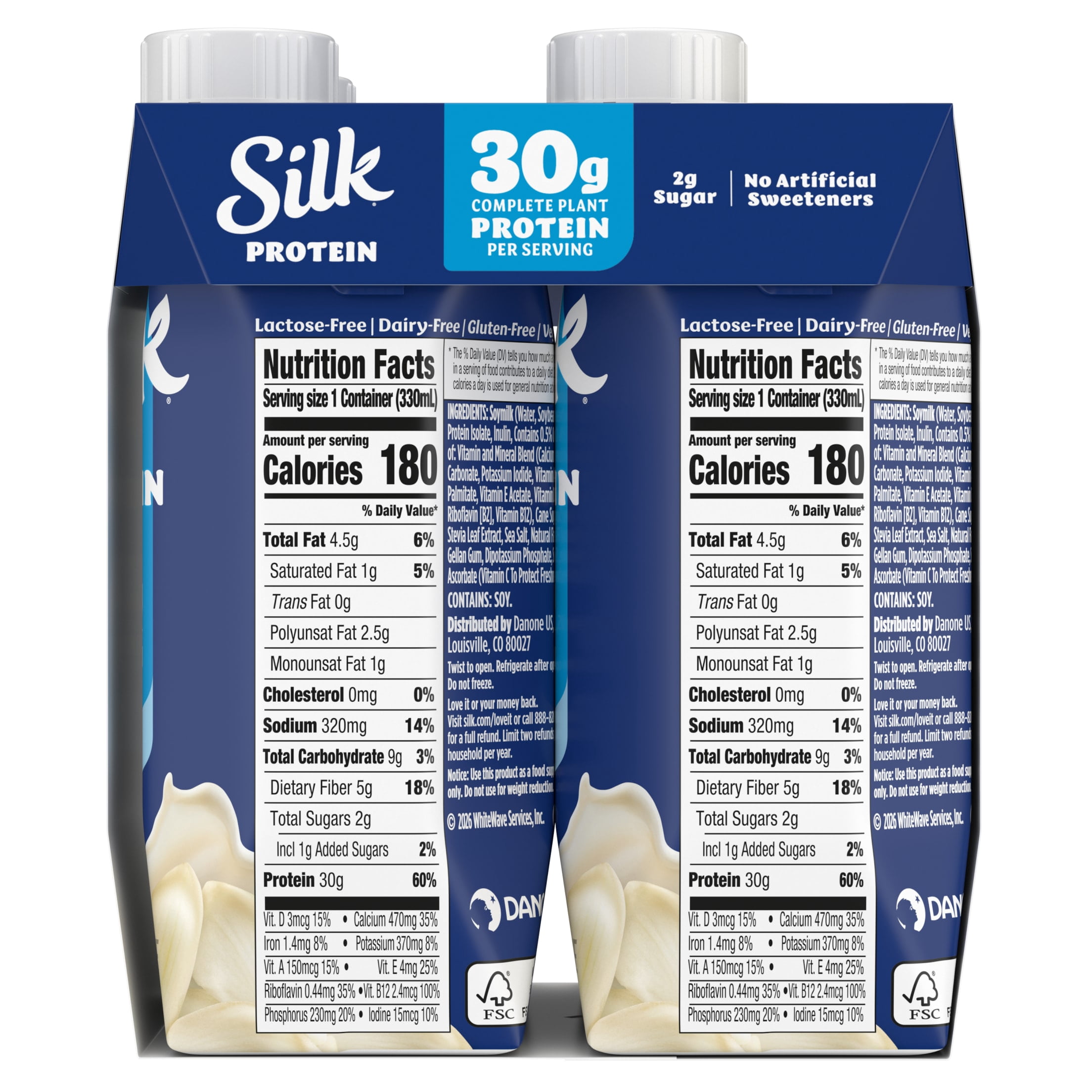 Silk Protein Shake, Shelf Stable, Vanilla, 11.15 fl oz, 4 Count​ Bottles