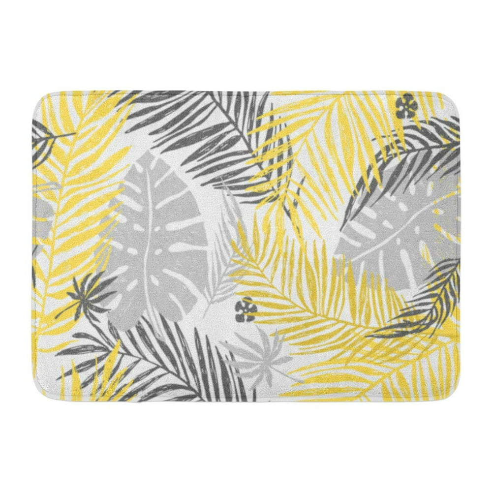 KDAGR Gold Exotic Pattern Yellow Gray Palm Leaves on Silhouette Tree