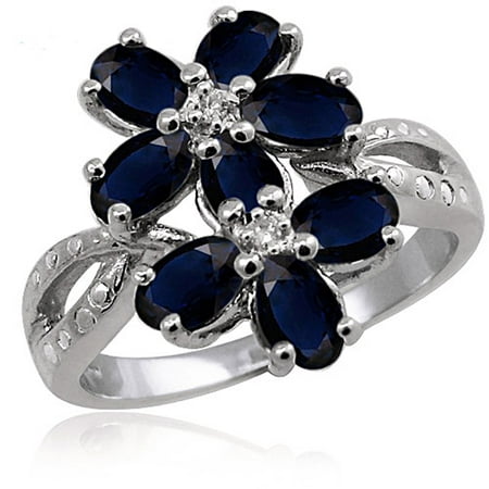JewelersClub 2.56 Carat T.G.W. Sapphire Gemstone and Accent White Diamond Sterling Silver Ring