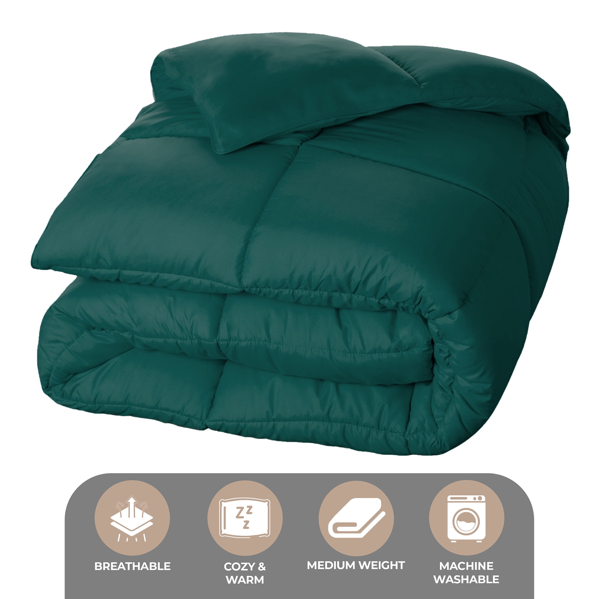 Superior Solid Comforter Down Alternative Bedding, Full, Hunter Green