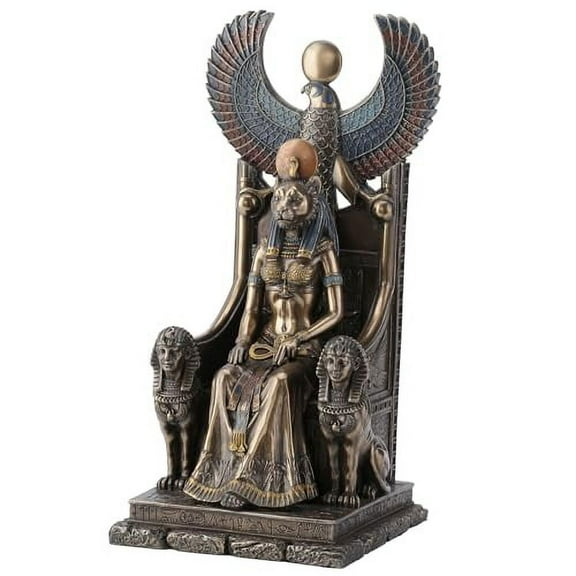 Resin Statues Ancient Egyptian Goddess Of Healing Sekhmet Sitting On Throne Statue 5 X 11 X 5 Inches Brown