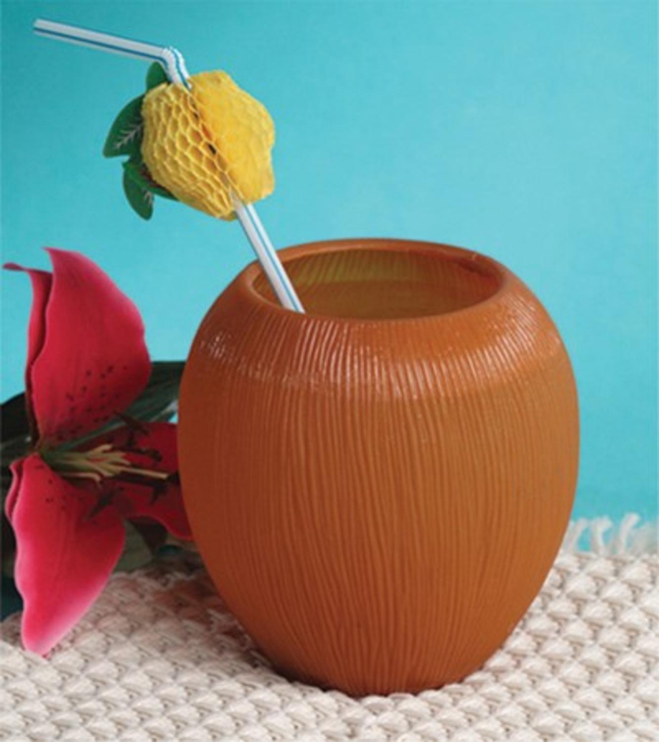 Pack of 12 Tropical Brown Coconut Shaped Disposable Plastic Drinking Party Cups 18 oz. Walmart