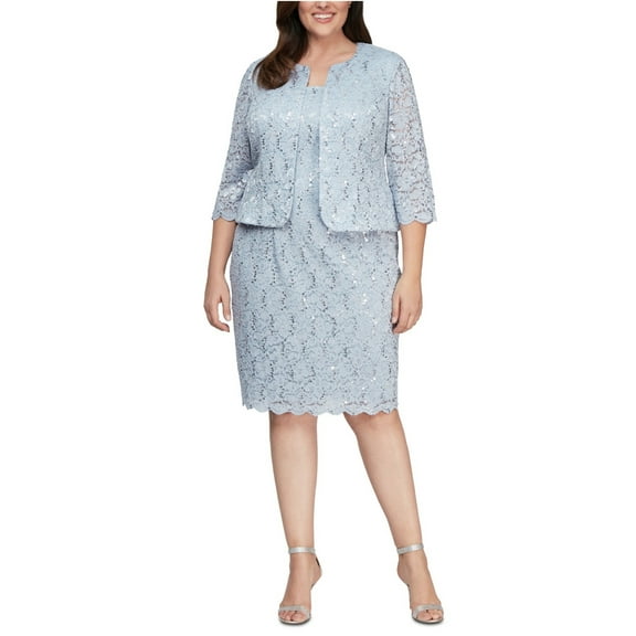 Alex Evenings Womens Sequin Cardigan Sweater, Blue, 16W