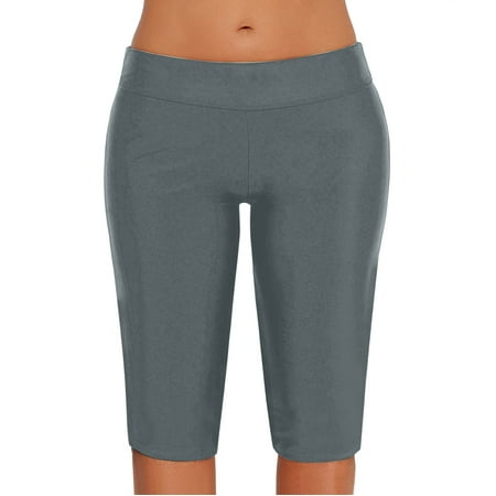 IDALL Swim Shorts Women High Waisted Underwear Women Plus Size Print Swim Pants High Waist Swim Shorts Swimsuit Bottom Board Side Cutout Shorts Womens Underwear Yoga Shorts Gray 2XL