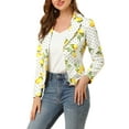 thumbnail image 5 of MODA NOVA Juniors Allover Long Sleeve Notched Lapel Open Front Blazer White-Lemon L, 5 of 7