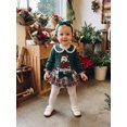 thumbnail image 4 of RUINIXCW Newborn Baby Girl My First Christmas Outfit Infant Bay Girls Fall Winter Clothes Peter Pan Collar Long Sleeve Romper Plaid Ruffled Skirt Headband Set, 4 of 10