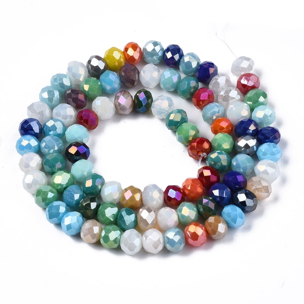 Electroplate Glass Beads Strands Faceted Rondelle Colorful 5.5~6x5mm Hole: 1mm 90~92pcs/strand 16.54 inch~16.93 inch(42~43cm)