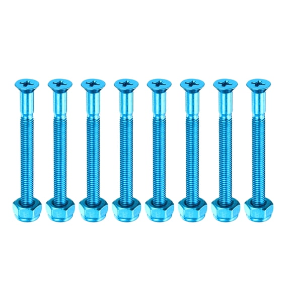 Skateboard Mounting Hardware 2" Carbon Steel Skateboard Screws Bolts&Nuts Flat Head, Blue 8 Pack