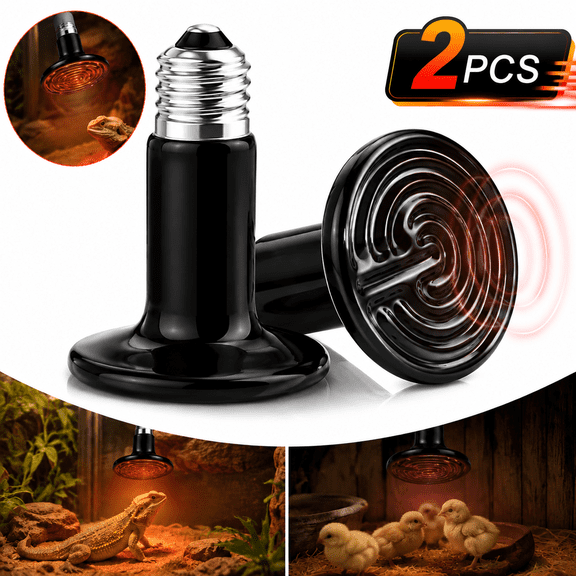 Emlimny 2 Pack 150W Ceramic Heat Emitter, No Light Emitting Heat Lamp Reptile Heat Bulbs, Ceramic Heat Lamp for Reptiles, Amphibian, Chicken, Dog, Cat