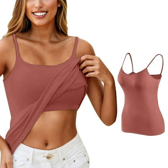 Hpapadks Tank Tops for Women 2025 Sleeveless Solid Yoga Bottoming Underwear Suspender Vest Camisole Tops for Women Brick Red L