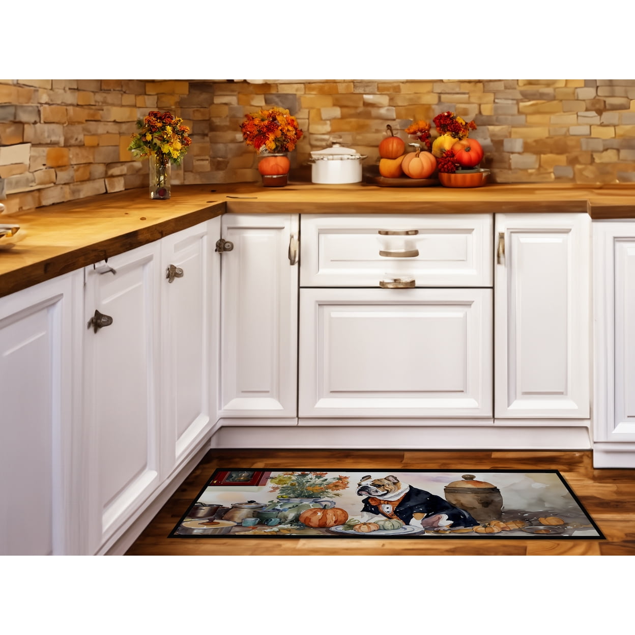 English Bulldog Fall Kitchen Pumpkins Runner Mat 28x58 58 in x 28 in