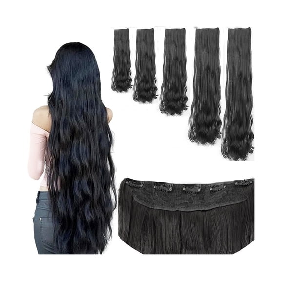 Long Wave Hair Clip in Extensions One Piece Synthetic Hair Extensions 14 18 22 32 40 inch Natural Black Clip in Hair Extensions with 5 Clips