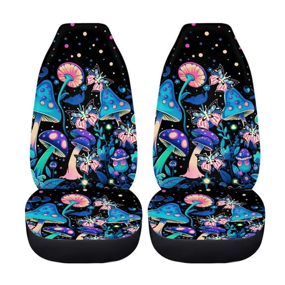 Uourmeti Hippie Rainbow Trippy Mushroom Butterfly Print Front Seat Car Covers Set of 2 Cottagecore Car Accessories for Women Car Decor Interior Aesthetic Goblincore Bucket Seat Protector