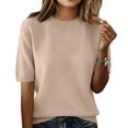 thumbnail image 2 of Short Sleeve Sweater for Women Knit Top Pullover Sweaters Travel Outfits Summer Sweaters Womens Summer Tops Work Tops Lightweight Sweater Sweater Shirt Crew Neck Knit Sweater Crochet Tops Gold XL, 2 of 4