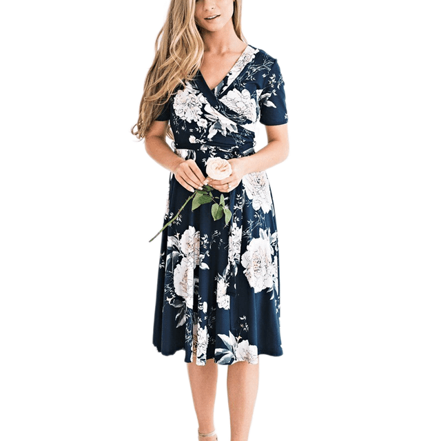 Fortune Robe d'Été Bohème à Fleurs pour Femme, Col en V, Ample, Ceinturée, Midi