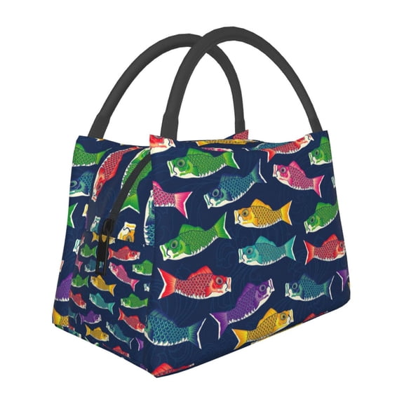 Vsdgher Colorful Carp Streamer 1 Print Insulated Reusable Bags with Sturdy Zipper and Handles, Foldable Totes for Hot or Cold Food Bring or Delivery