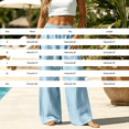 thumbnail image 4 of Wide Leg Pants for Women LSQii Casual Striped Straight Elastic Waist Wide Leg Pants Breathable Loose Relaxed Fit Trousers with Pockets Travel Vacation Summer Wear 2056 (Pink,L), 4 of 7
