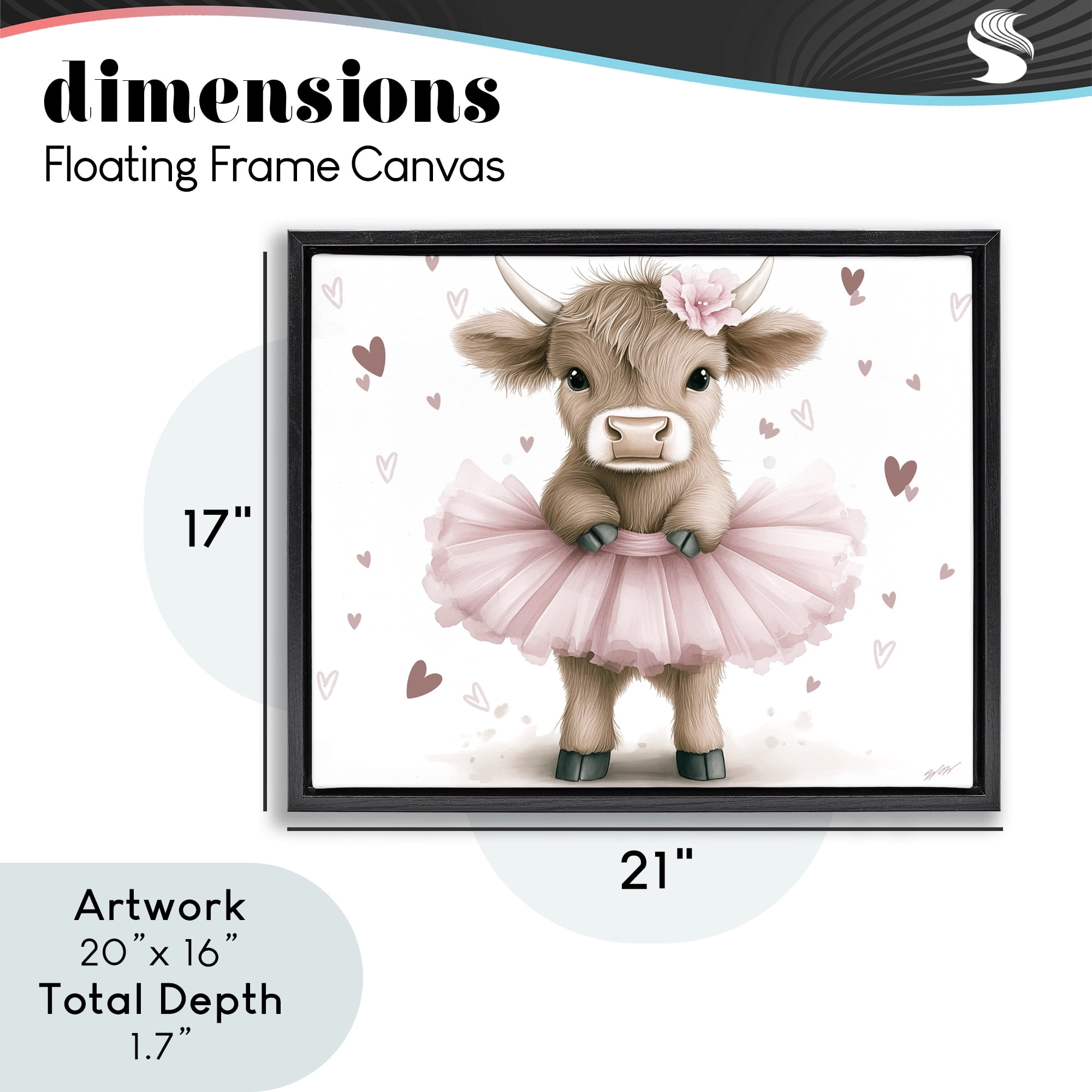 Stupell Industries Baby Calf with Tutu Black Framed Floater Canvas Wall Art, design by Whimsical Wonders