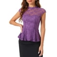 thumbnail image 1 of INSPIRAR CHIC Blusa sin mangas de encaje floral de ganchillo con cuello redondo y peplum para mujer Talla S Púrpura oscuro, 1 of 6