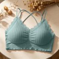 thumbnail image 3 of Vdoaml Lace Trim Sports Bras for Women Spaghetti Strap V Neck Crop Tops Ladies Soft Stretchy Yoga Bra One Size Dark Green, 3 of 3