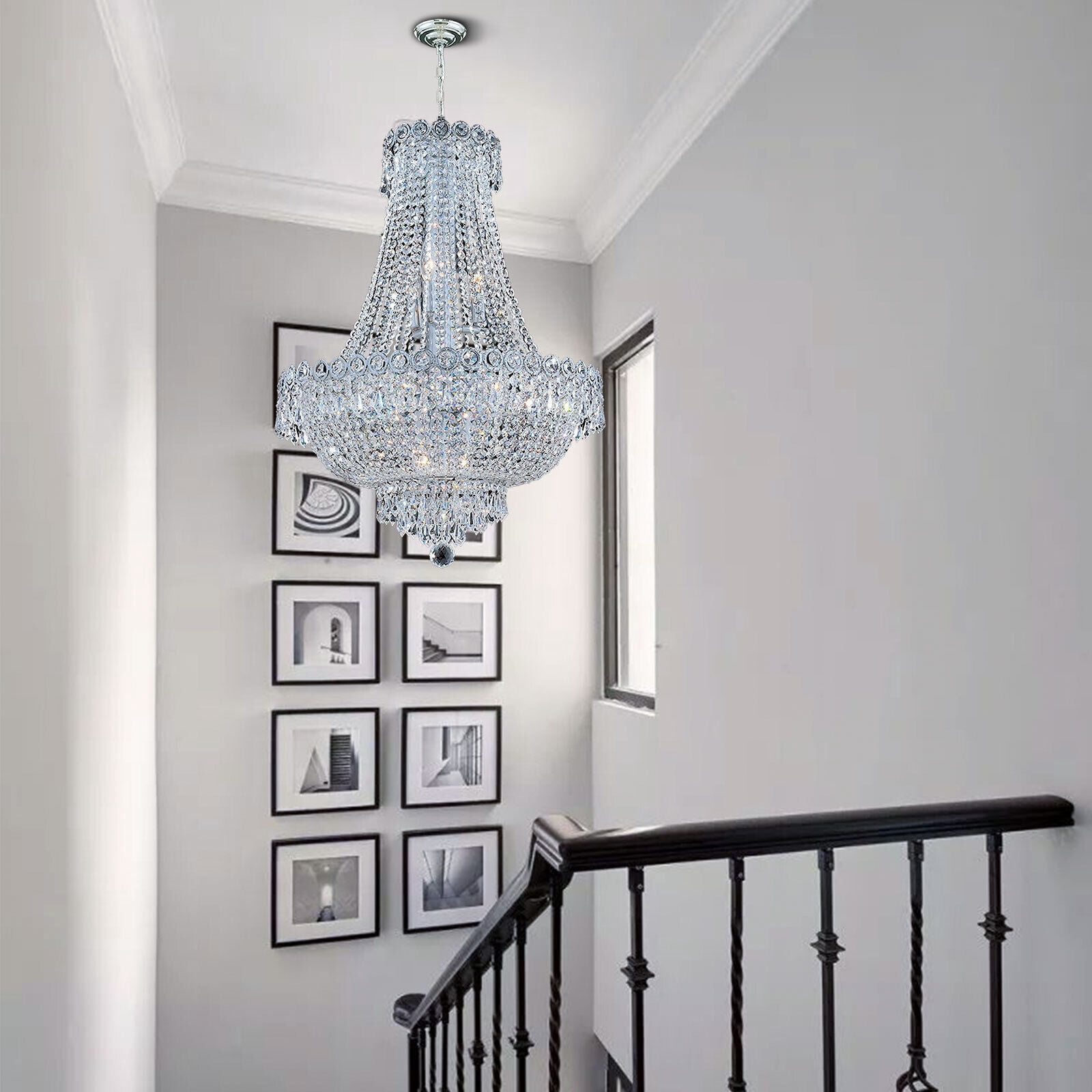 Miumaeov Modern K9 Crystal Chandelier French Empire Hanging Ceiling Light Pendant Lamp Fixture Adjustable Chain For Hallway Foyer Living Room