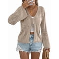 thumbnail image 3 of Women Crochet Long Sleeve Loose Casual Open Front Cardigan Drape Sweaters Boho Summer Beach Coverups Khaki S, 3 of 10