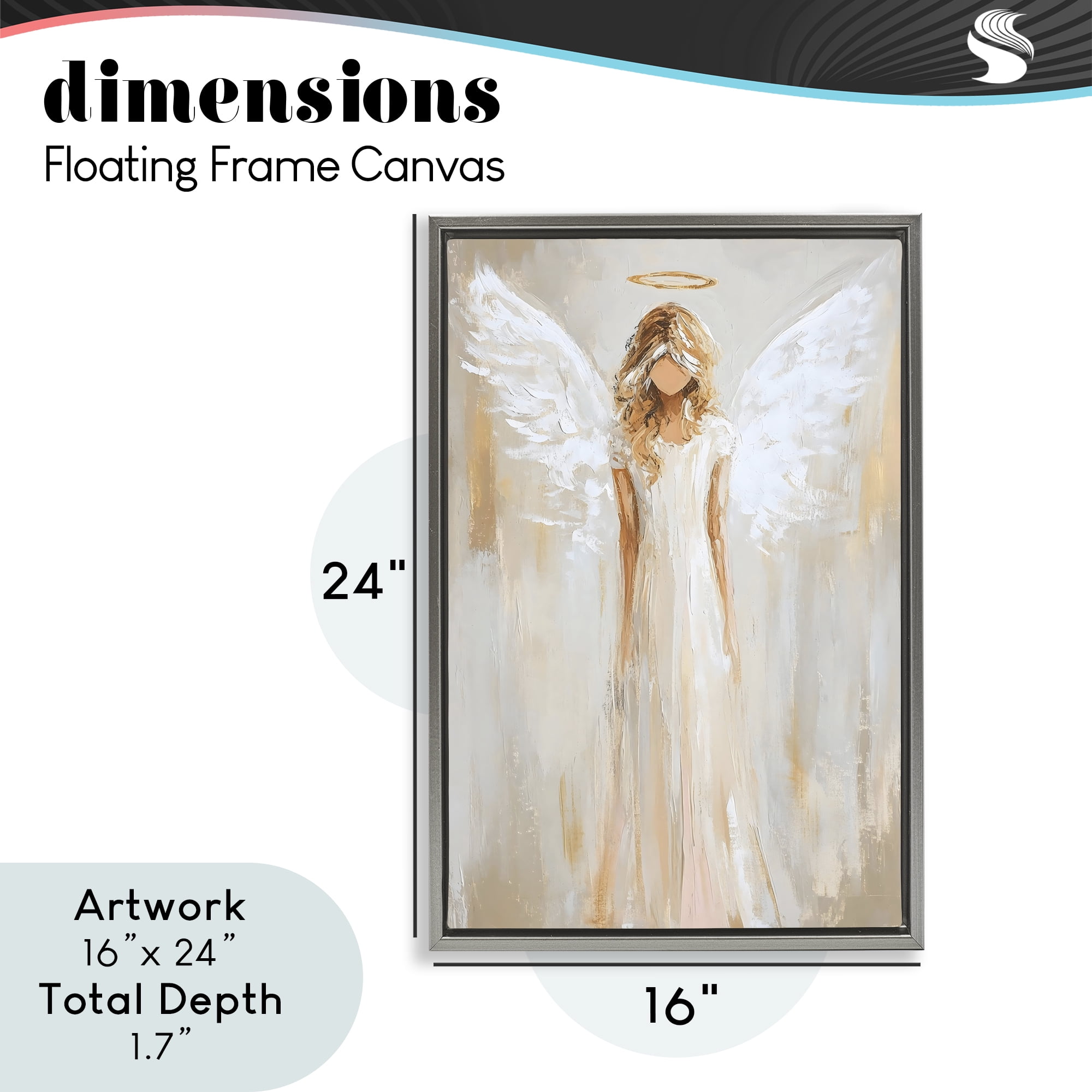 Divine White Robe Angel Gray Framed Floater Canvas Wall Art, design by Petal Prints Design