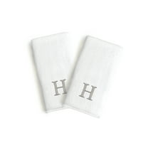 Authentic Hotel and Spa  2-piece White Turkish Cotton Hand Towels with Grey Block Monogrammed Initial White/H
