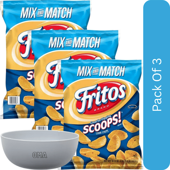 Fritos Scoops Corn Chips, 18.125 oz-3pk, With Olive White Bowl By OMA