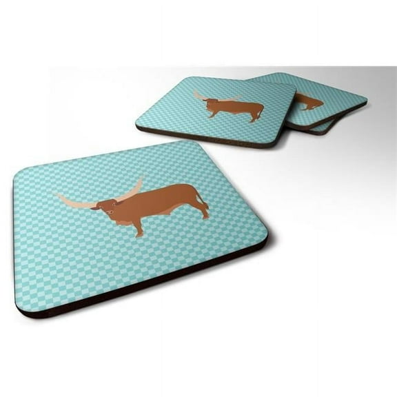 Ankole-Watusu Cow Blue Check Foam Coaster, Set of 4