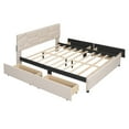 thumbnail image 4 of PAPROOS Queen Bed Frame with Storage, Linen Fabric Upholstered Platform Bed with Brick Pattern Headboard and 4 Drawers, No Box Spring Needed, Queen Size Bed Frame, Holds 500lbs, Beige, 4 of 9