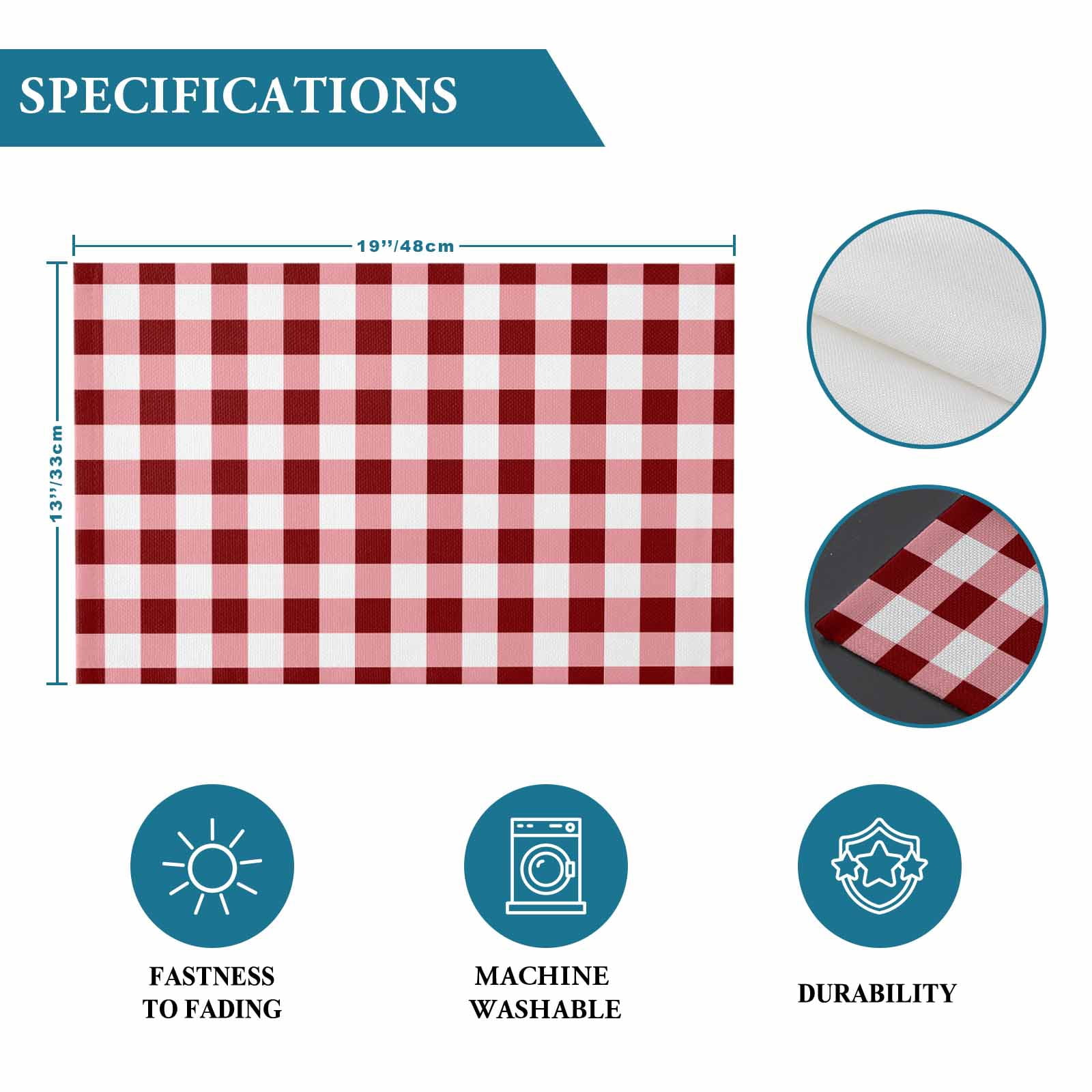 Placemats Set of 4, Red Check Buffalo Plaid Placemats Set of 4, Check Lines Tablemats Washable Placemat Table Decoration for Kitchen Table Dinner Party Home Decor Indoor Outdoor 13x19 Inch
