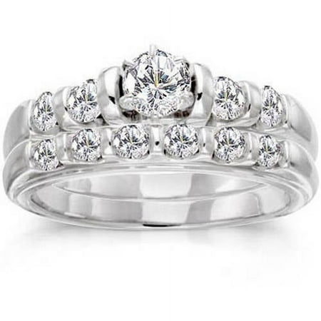 1 Carat Diamond 14kt White Gold Bridal Set -- Stargazer