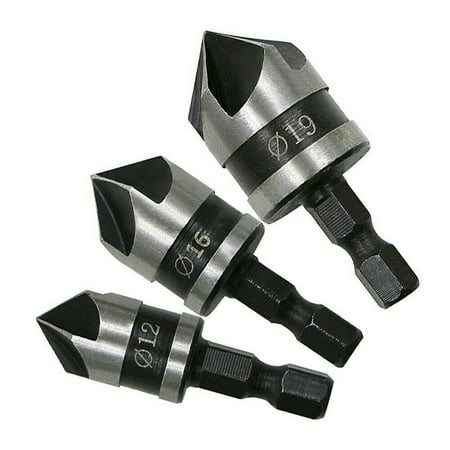 

BAMILL Chamfer 12 16 19mm 5 Flute Cutter Countersink Drill Bits Woodworking Drilling