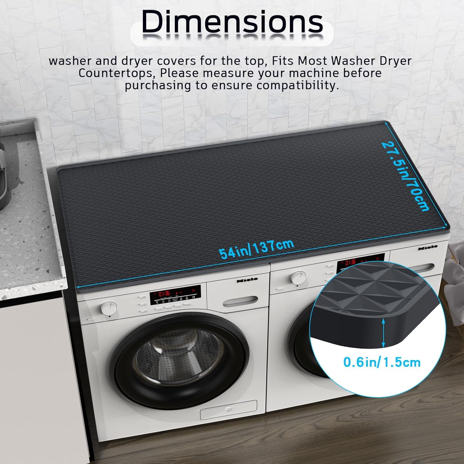 54" x 27.5" Washer and Dryer Covers for the Top，Waterproof and non-slip Washing Machine Cover，Applies to Kitchen、laundry room organization，Washer Dryer Countertop. (Gray)