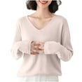 thumbnail image 3 of Ahuyic Womens Long Sleeved Blouse V-Neck Fall/Winter Warm Tops For Women, Womens Solid Color Knitwear Long Sleeved Blouses V-Neck Fashionable Casual,XL, 3 of 5