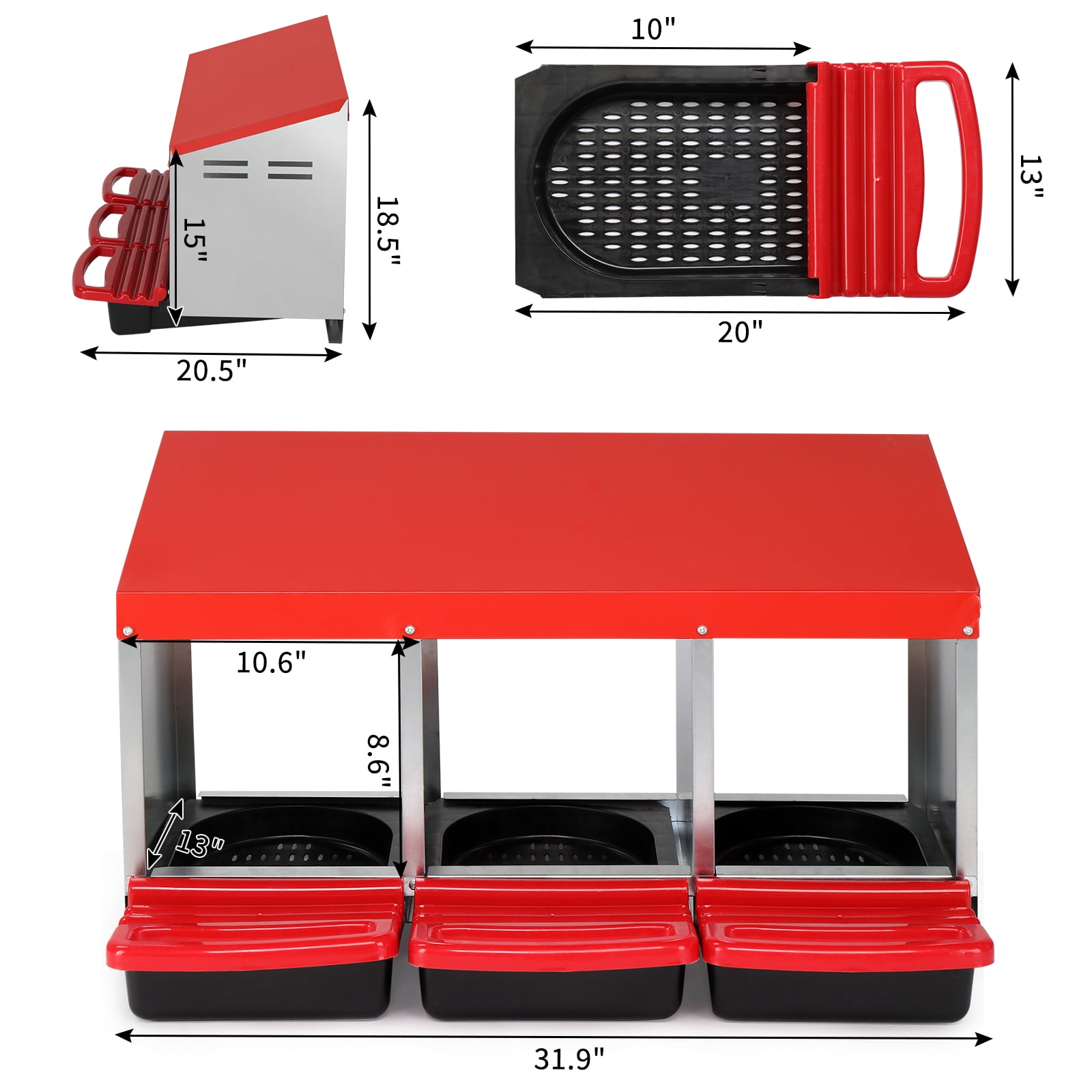 3 Compartment Poultry Chicken Nesting Box, Weather Resistant Steel Plastic Hen Laying Nest with Sloped Ventilated Bottom, Private Egg Laying Habitat for Chickens Ducks